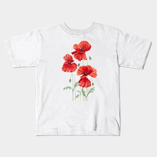 Red poppies watercolor art. Kids T-Shirt